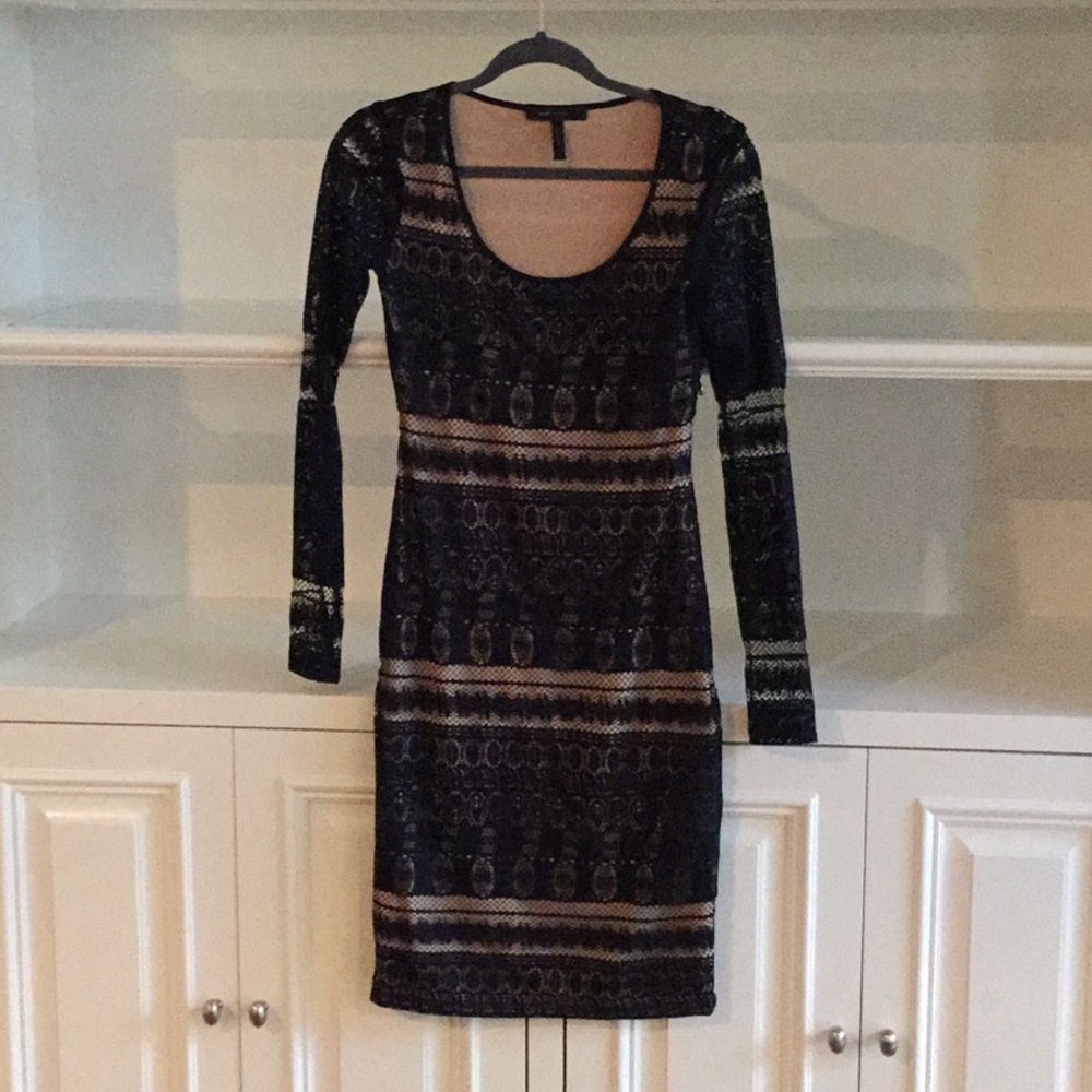BCBG Black lace over tan lining.